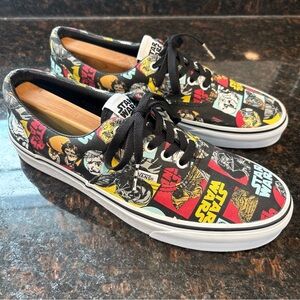 Vans Black Low Top Sneakers with Red, Yellow & Blue Comic Graphic